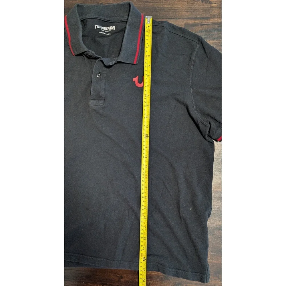 Lot of 2 True Religion Men's Polo Shirts XL Black Red Contrast Stitch Graphic